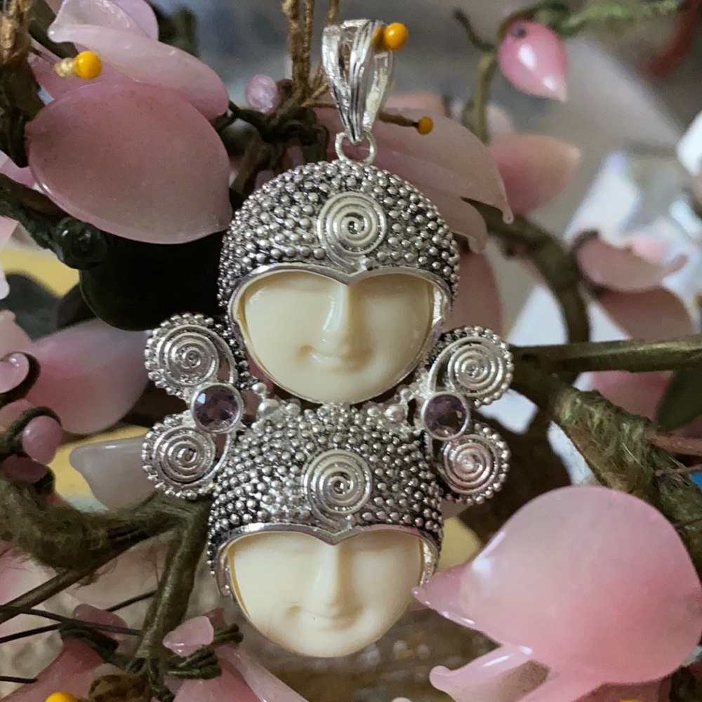Vintage 925 double happy sun faces pendent